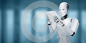 MLP Robot humanoid using tablet computer in future office