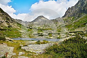 Mlynicka valley - Lake above the Skok waterfall. Beautiful lake under Strba Peak.