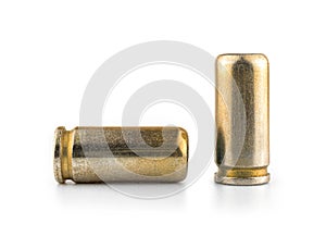 9mm bullet for a pistol isolated on white background, cartridges for a gun close-up photo