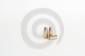 9mm bullet shell casings on white background