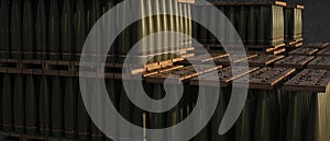 155mm Shells in a Warehouse Storage Unloading