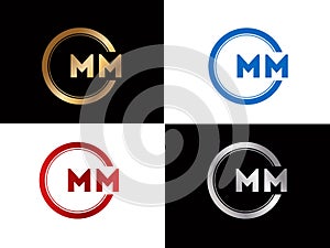 MM square shape Letter logo Design in silver gold color