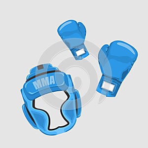 MMA boxing helmet and gloves. vector illustration.