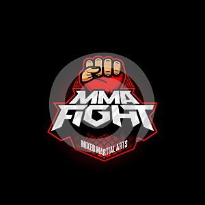 MMA fight logo. Mixed martial arts vector logotype. Mix fight logo template