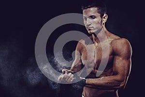 MMA Fighter Preparing Bandages For Training