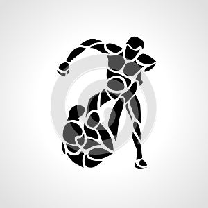MMA fighters round pictogram or logo. Boxing icon