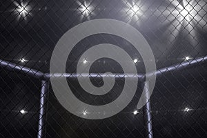 Mma fighting stage side view under lights