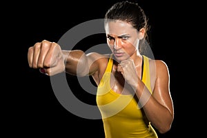 MMA woman fighter tough chick boxer punch pose pretty exercise training cross fit athlete