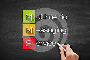 MMS - Multimedia Messaging Service acronym, technology concept background on blackboard