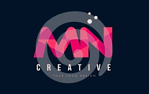 MN M N Letter Logo with Purple Low Poly Pink Triangles Concept