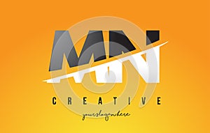 MN M N Letter Modern Logo Design with Yellow Background and Swoosh.