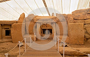 Mnajdra megalithic temple complex, on the southern coast of the Mediterranean island of Malta