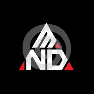 MND triangle letter logo design with triangle shape. MND triangle logo design monogram. MND triangle vector logo template with red