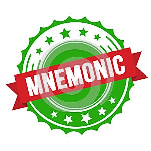 MNEMONIC text on red green ribbon stamp