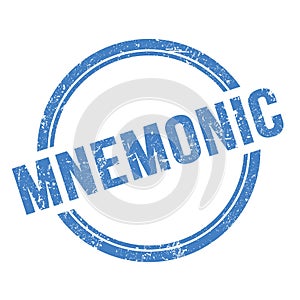 MNEMONIC text written on blue grungy round stamp