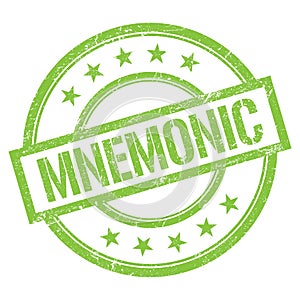 MNEMONIC text written on green vintage stamp