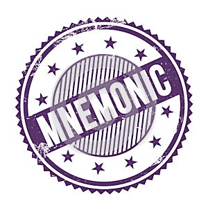 MNEMONIC text written on purple indigo grungy round stamp