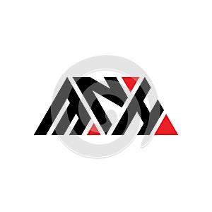 MNH triangle letter logo design with triangle shape. MNH triangle logo design monogram. MNH triangle vector logo template with red