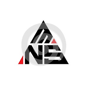 MNS triangle letter logo design with triangle shape. MNS triangle logo design monogram. MNS triangle vector logo template with red