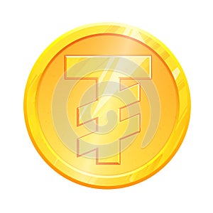 MNT Golden tugric coin symbol on white background. Finance investment concept. Exchange Mongolian currency Money banking