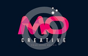 MO M O Letter Logo with Purple Low Poly Pink Triangles Concept