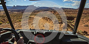 Moab off roading views from inside of a vehicle