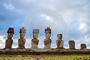 Moai at Ahu Tongariki, Easter island, Chile.