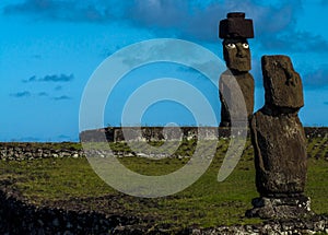 Moai on Easter Island , Chile