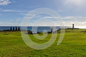 Moai group in Ahu Tahai, Easter Island, Chile photo