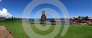 Moai in Hanga Roa Panorama photo