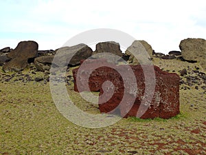 Moai pukao on Easter Island Rapa Nui, Chile