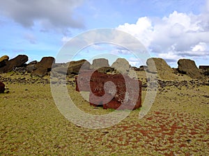 Moai pukao on Easter Island Rapa Nui, Chile