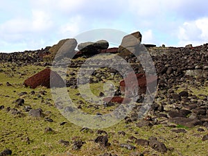 Moai pukao on Easter Island Rapa Nui, Chile