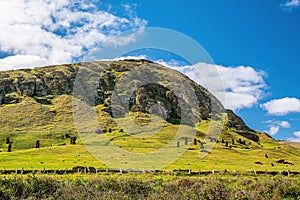 Moai set in the hillside at Rano Raraku