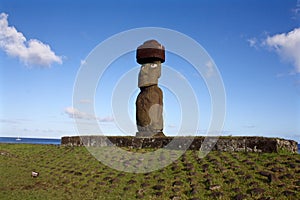 Moai statue with top knot Easter Island, Chile photo