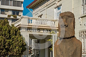 Moai statue in Vina del Mar, close to Valparaiso and Santiago in front of Museo Fonck photo