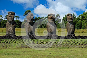 Moai statues in Ahu Akivi site, Easter Island, Chile