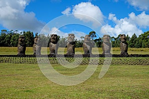 Moai statues in Ahu Akivi site, Easter Island, Chile