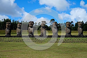 Moai statues in Ahu Akivi site, Easter Island, Chile