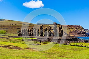 Moai statues in the Rano Raraku Volcano in Easter Island