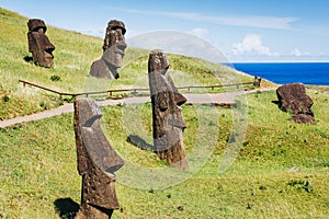 Moai statues in the Rano Raraku Volcano in Easter Island, Chile