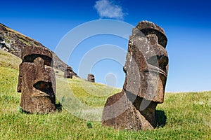 Moai statues in the Rano Raraku Volcano in Easter Island, Chile