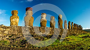 Moai statues rear view on Easter Island. Ahu Tongariki