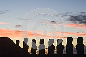 Moai Statues at Sunset on Easter Island