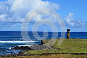 Moais at Ahu Tahai ceremonial complex near Hanga Roa, Rapa Nui Easter Island