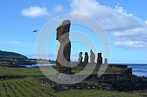 Moais at Ahu Tahai ceremonial complex near Hanga Roa, Rapa Nui Easter Island