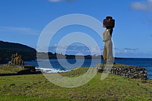 Moais at Ahu Tahai ceremonial complex near Hanga Roa, Rapa Nui Easter Island