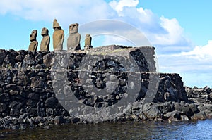 Moais at Ahu Tahai ceremonial complex near Hanga Roa, Rapa Nui Easter Island