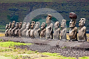 Moais in Ahu Tongariki, Easter island, Chile