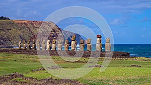 Moais on Ahu Tongariki, Easter Island, Chile